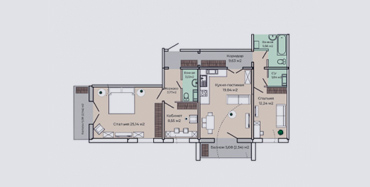 Гостиная-столовая +3 спальни от 102 м²